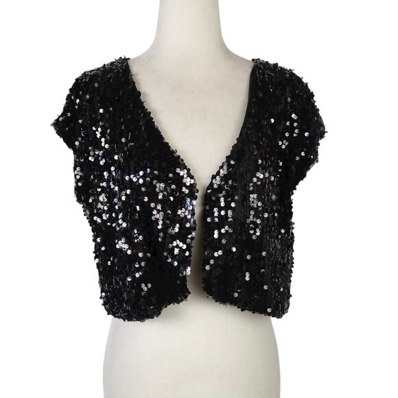 Vintage Y2K 2b Bebe Black Sequin Beaded Shrug Bolero Jacket XL - Picture 1 of 6